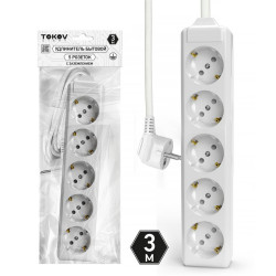 Удлинитель 5х3м с заземл. 10А 3х1.5 TOKOV LIGHT TKL-C01-BU5-3-1.5-Z