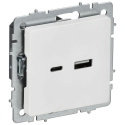 Розетка BRITE РЮ11-1-БрАБ 18Вт USB A+C механизм арктич. бел. IEK BR-U22-018-K91